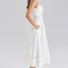 Ava witte midi-jurk van stretchkatoen met broderie anglaise