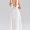 Ava witte midi-jurk van stretchkatoen met broderie anglaise