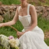 Ava witte midi-jurk van stretchkatoen met broderie anglaise