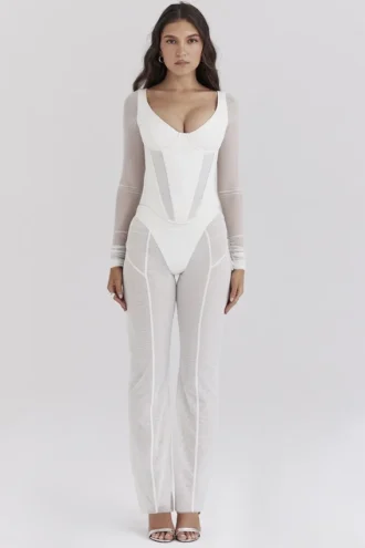 Avalon witte mesh broek met hoge taille