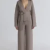 Avery Taupe wollen broek met wijde pijpen