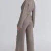 Avery Taupe wollen broek met wijde pijpen