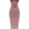 Azalea zachtroze fluwelen midi-jurk