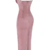 Azalea zachtroze fluwelen midi-jurk