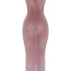 Azalea zachtroze fluwelen midi-jurk