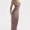 Azalea zachtroze fluwelen midi-jurk