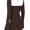 Baby Chocoladebruine Chiffon Mini-Halterjurk met Uitsnijdingen