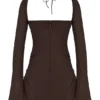 Baby Chocoladebruine Chiffon Mini-Halterjurk met Uitsnijdingen