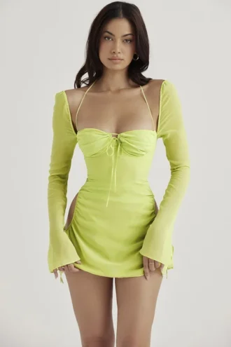 Baby Lime Chiffon Halter Mini Jurk