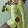 Baby Lime Chiffon Halter Mini Jurk