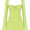 Baby Lime Chiffon Halter Mini Jurk