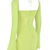 Baby Lime Chiffon Halter Mini Jurk