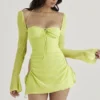 Baby Lime Chiffon Halter Mini Jurk