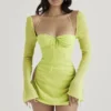 Baby Lime Chiffon Halter Mini Jurk