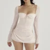 Baby Pink Quartz Chiffon Cutout Halter Mini Jurk