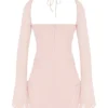Baby Pink Quartz Chiffon Cutout Halter Mini Jurk