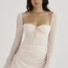 Baby Pink Quartz Chiffon Cutout Halter Mini Jurk