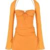 Baby Tangerine Chiffon Halter Mini-jurk