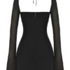 BabyDoll Zwarte chiffon halter mini-jurk