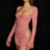 Babyroze chiffon mini-jurk met uitsnijdingen en halternek