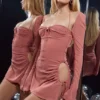 Babyroze chiffon mini-jurk met uitsnijdingen en halternek
