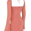Babyroze chiffon mini-jurk met uitsnijdingen en halternek