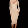 Beatrice beige midi-jurk met korset