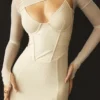 Beatrice beige midi-jurk met korset