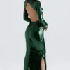 Belle Pine Green Sequin Maxi Jurk