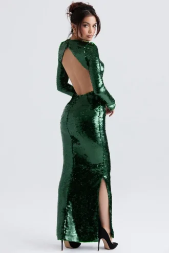 Belle Pine Green Sequin Maxi Jurk