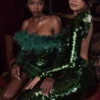 Belle Pine Green Sequin Maxi Jurk