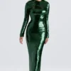 Belle Pine Green Sequin Maxi Jurk