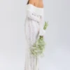 Belle Vintage crèmekleurige maxi-jurk met bloemenkant en blote schouders