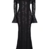Belle Zwarte Off-Shoulder Maxi-jurk met bloemenkant