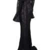 Belle Zwarte Off-Shoulder Maxi-jurk met bloemenkant