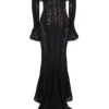 Belle Zwarte Off-Shoulder Maxi-jurk met bloemenkant