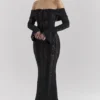Belle Zwarte Off-Shoulder Maxi-jurk met bloemenkant