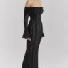 Belle Zwarte Off-Shoulder Maxi-jurk met bloemenkant