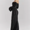 Belle Zwarte Off-Shoulder Maxi-jurk met bloemenkant