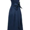 Bellina middernachtblauwe strapless midi-jurk met afneembare strikken