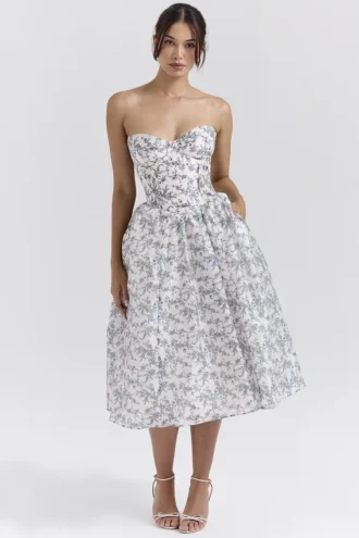 Bennett Engelse porseleinprint strapless zomerjurk