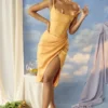 Bianca Tangerine satijnen geplooide korset midi-jurk