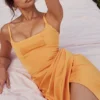 Bianca Tangerine satijnen geplooide korset midi-jurk