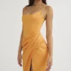Bianca Tangerine satijnen geplooide korset midi-jurk