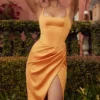 Bianca Tangerine satijnen geplooide korset midi-jurk