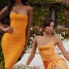 Bianca Tangerine satijnen geplooide korset midi-jurk