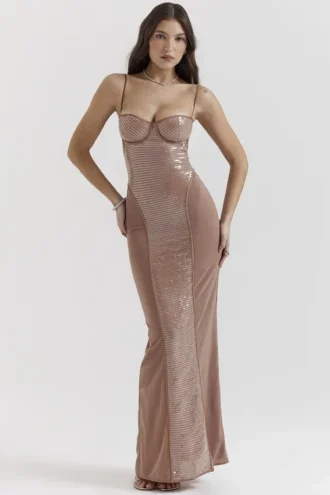 Bonita Cafe Au Lait maxi-jurk met pailletten