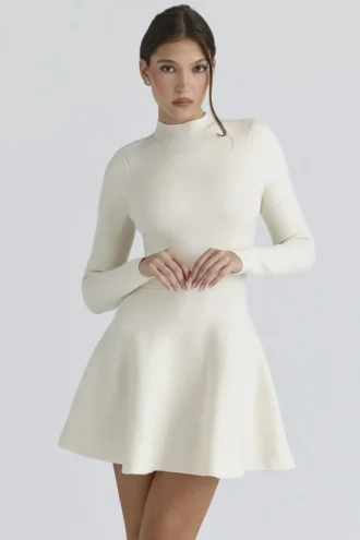 Bonnie Crème Merinowol Skater Mini-jurk