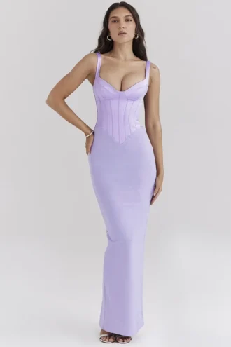 Breeze Orchid satijnkorset maxi-jurk