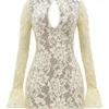 Brianna Buttermilk mini-jurk met knoopsluiting en kant